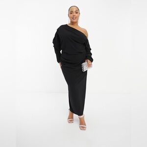 Asos Design Curve Slouchy fallen shoulder midi dress in black size 18